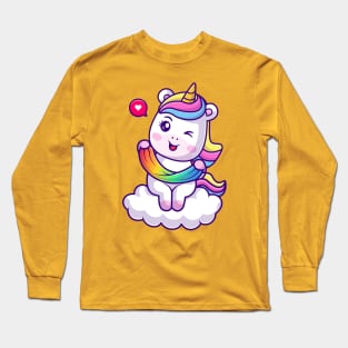 Cute Unicorn Playing Slime Rainbow On Cloud Cartoon Long Sleeve T-Shirt